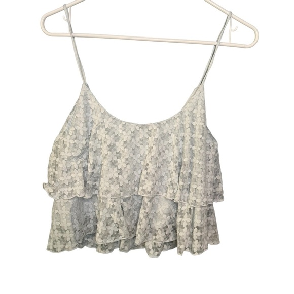 🔹5/$25🔹 H&M Light Blue Floral Lace Spaghetti Strap Crop Top. Size Small - Picture 6 of 11